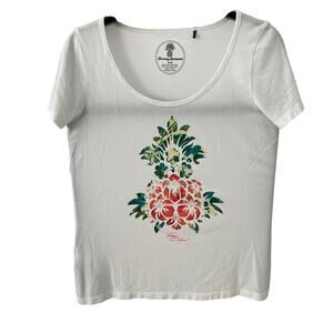 Tommy Bahama Women’s MD White Abstract Floral Pineapple Graphic Tee T-Shirt